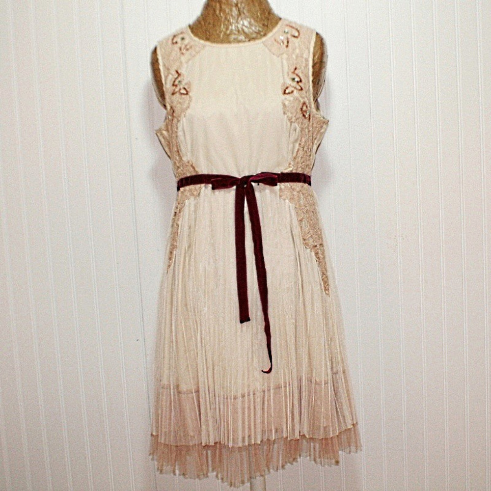 Modcloth Cream and Brown Midi Dress